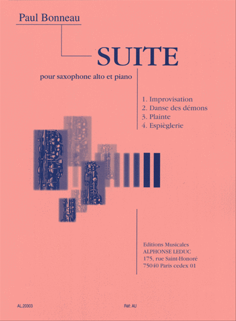 Suite for Alto Saxophone and Piano by Paul Bonneau Alto Saxophone - Sheet Music