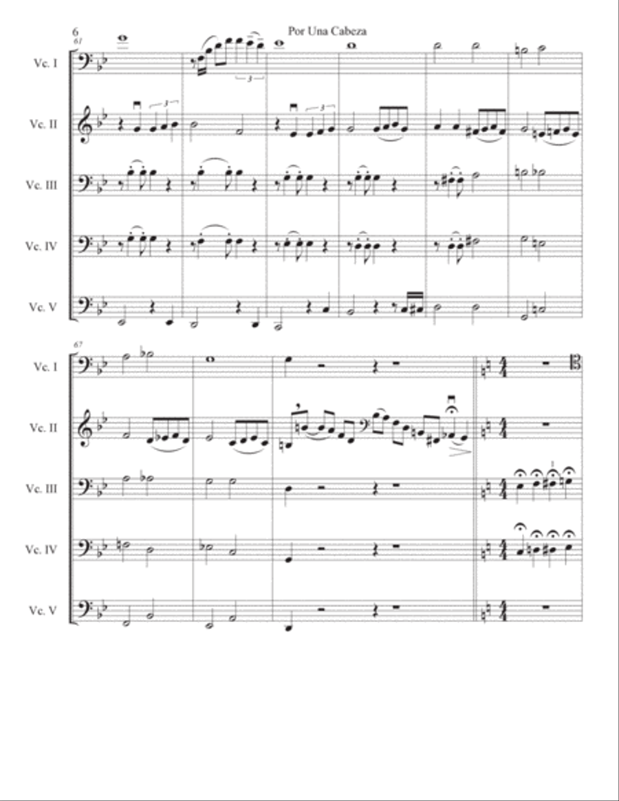 Por Una Cabeza for 5 celli or cello choir Chamber Music scores gallery preview page 6