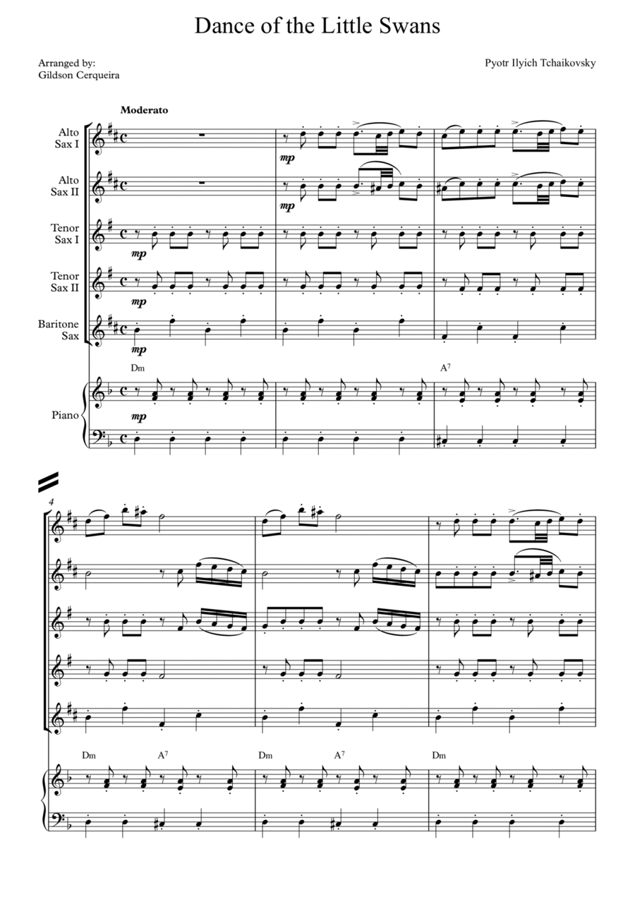 Dance of the Little Swans Saxophone Quintet scores gallery preview page 1