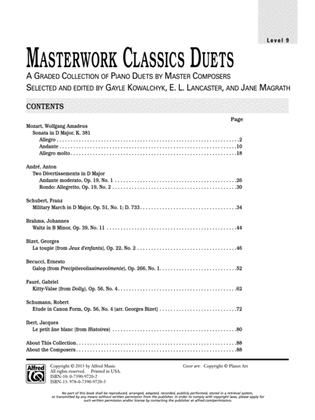 Book cover for Masterwork Classics Duets, Level 9: A Graded Collection of Piano Duets by Master Composers
