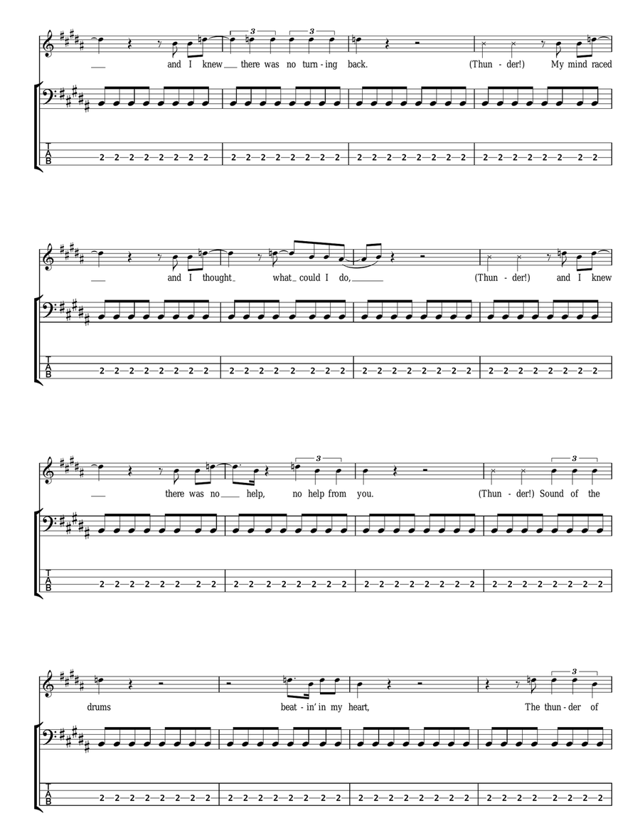 Thunderstruck Bass Guitar Tablature scores gallery preview page 2