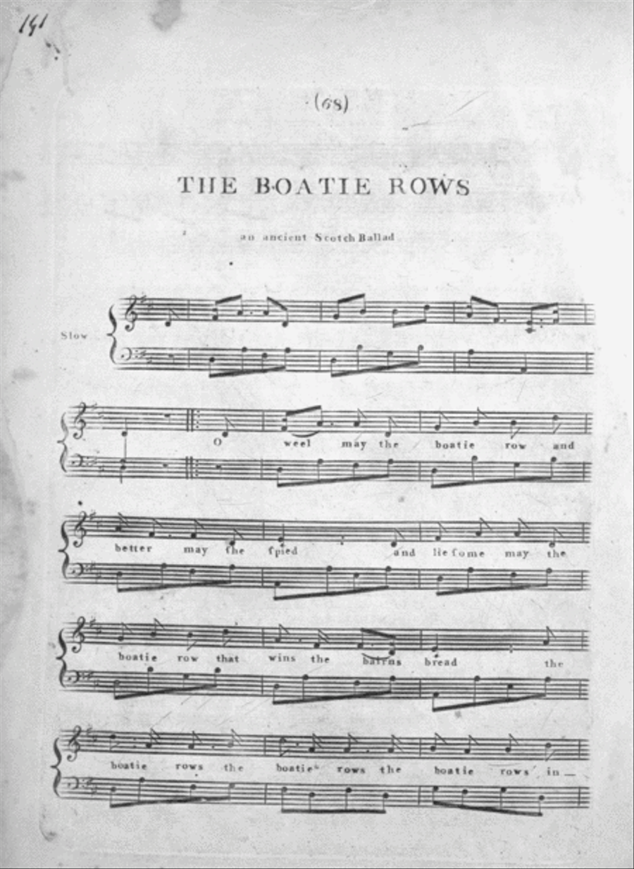 (1) The Boatie Rows. An Ancient Scotch Ballad. (2) The Boatie, with an Obligato Accompanyment Voice scores gallery preview page 1