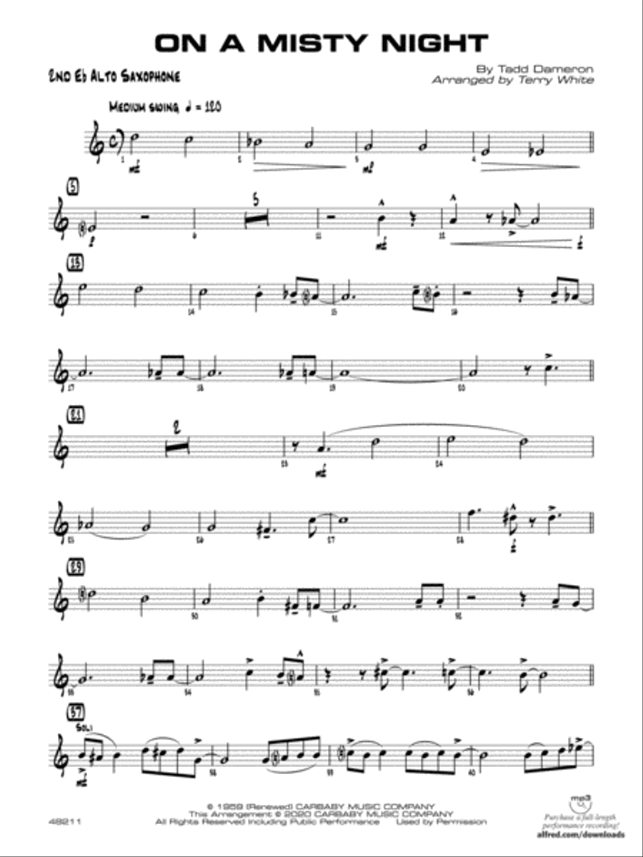 On a Misty Night: 2nd E-flat Alto Saxophone Jazz Ensemble scores gallery preview page 1