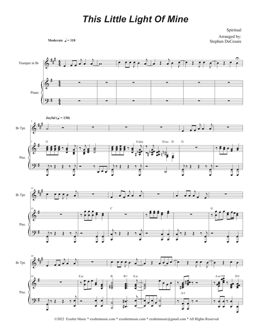 This Little Light Of Mine (Bb-Trumpet solo and Piano) Trumpet Solo scores gallery preview page 1