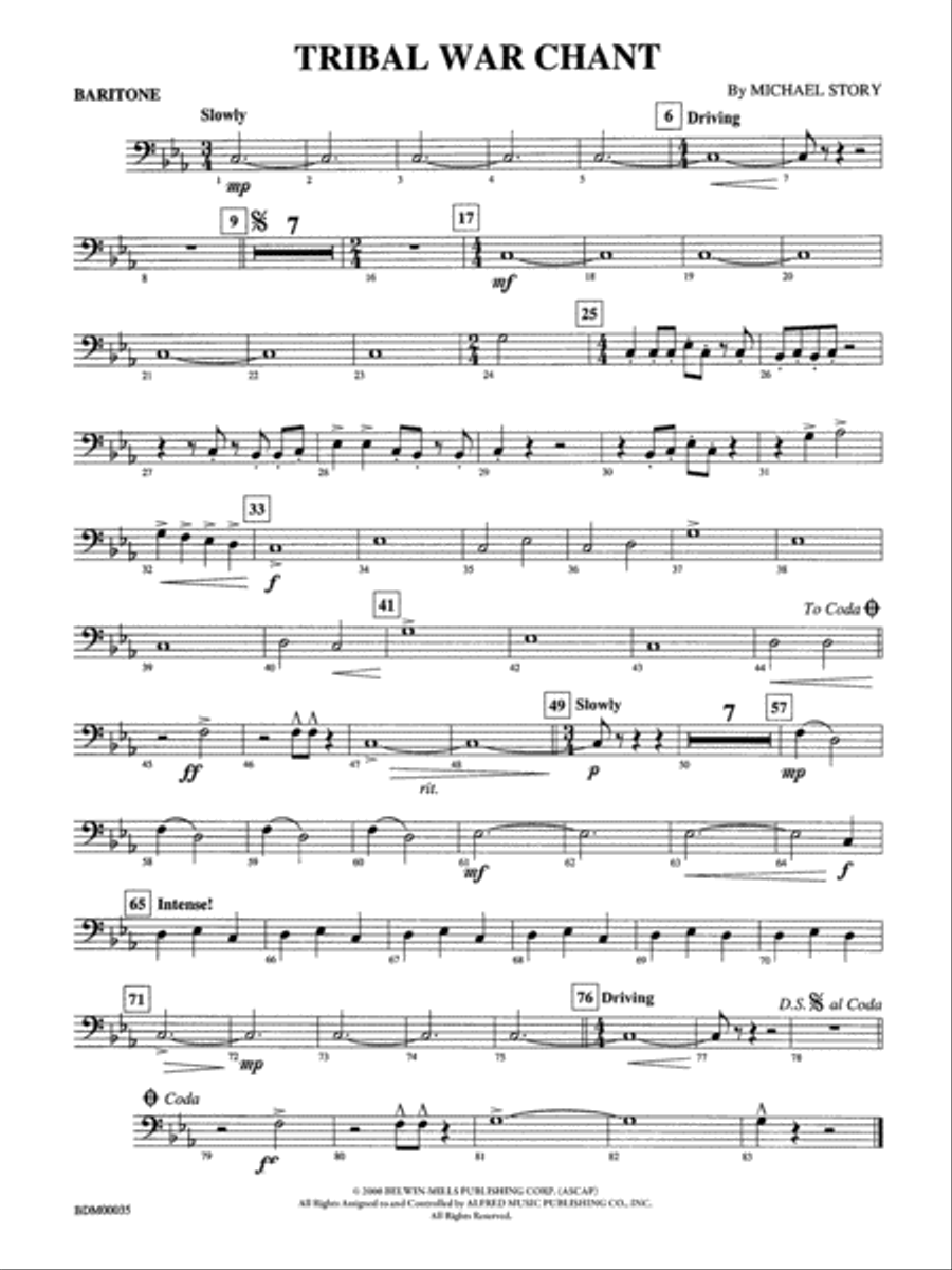 Tribal War Chant: Baritone B.C. Concert Band scores gallery preview page 1