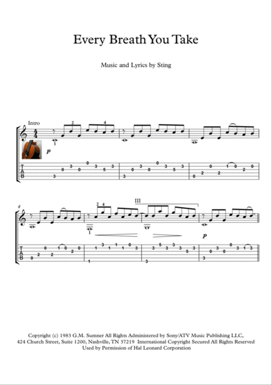 Every Breath You Take Electric Guitar scores gallery preview page 1