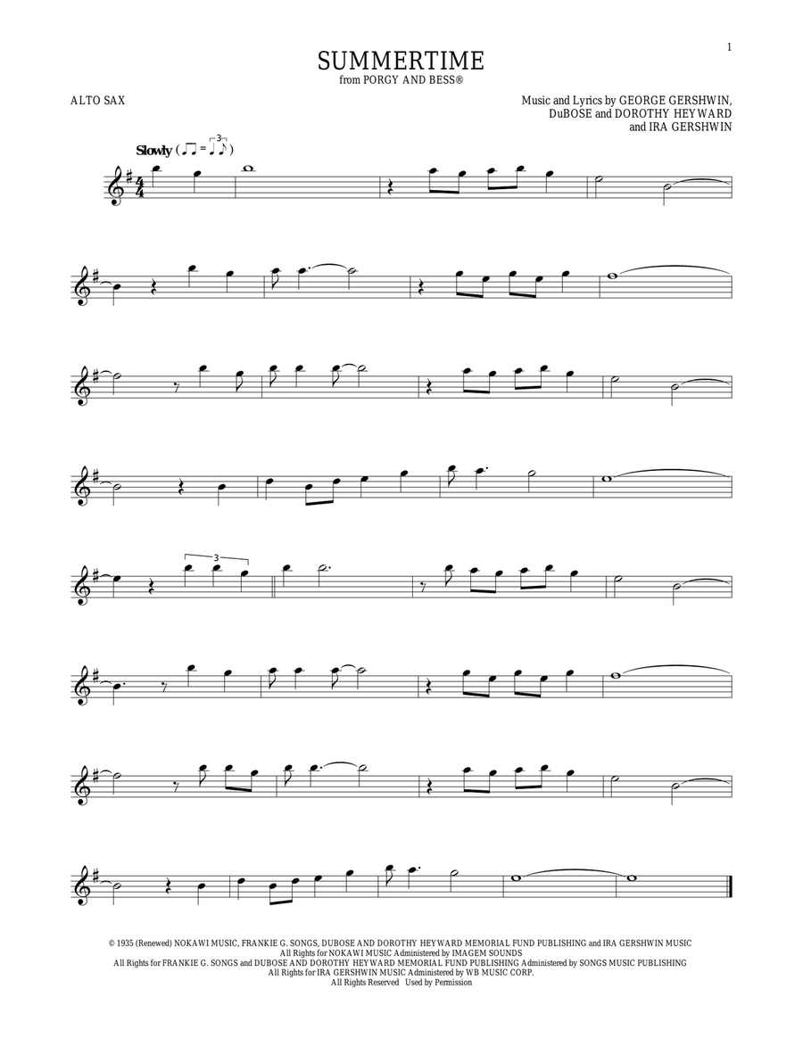 Summertime Alto Saxophone scores gallery preview page 1