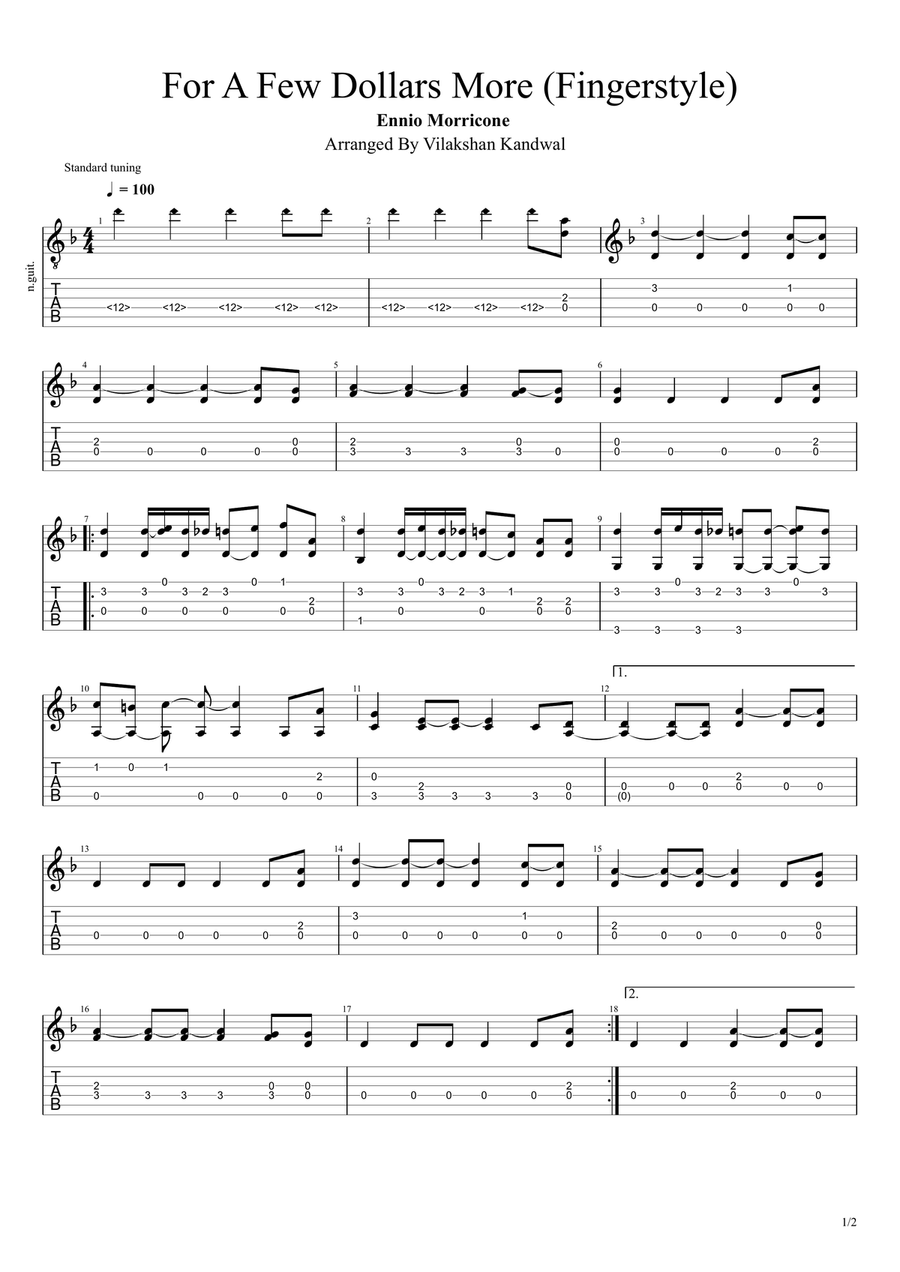 For A Few Dollars More Guitar Tablature scores gallery preview page 1