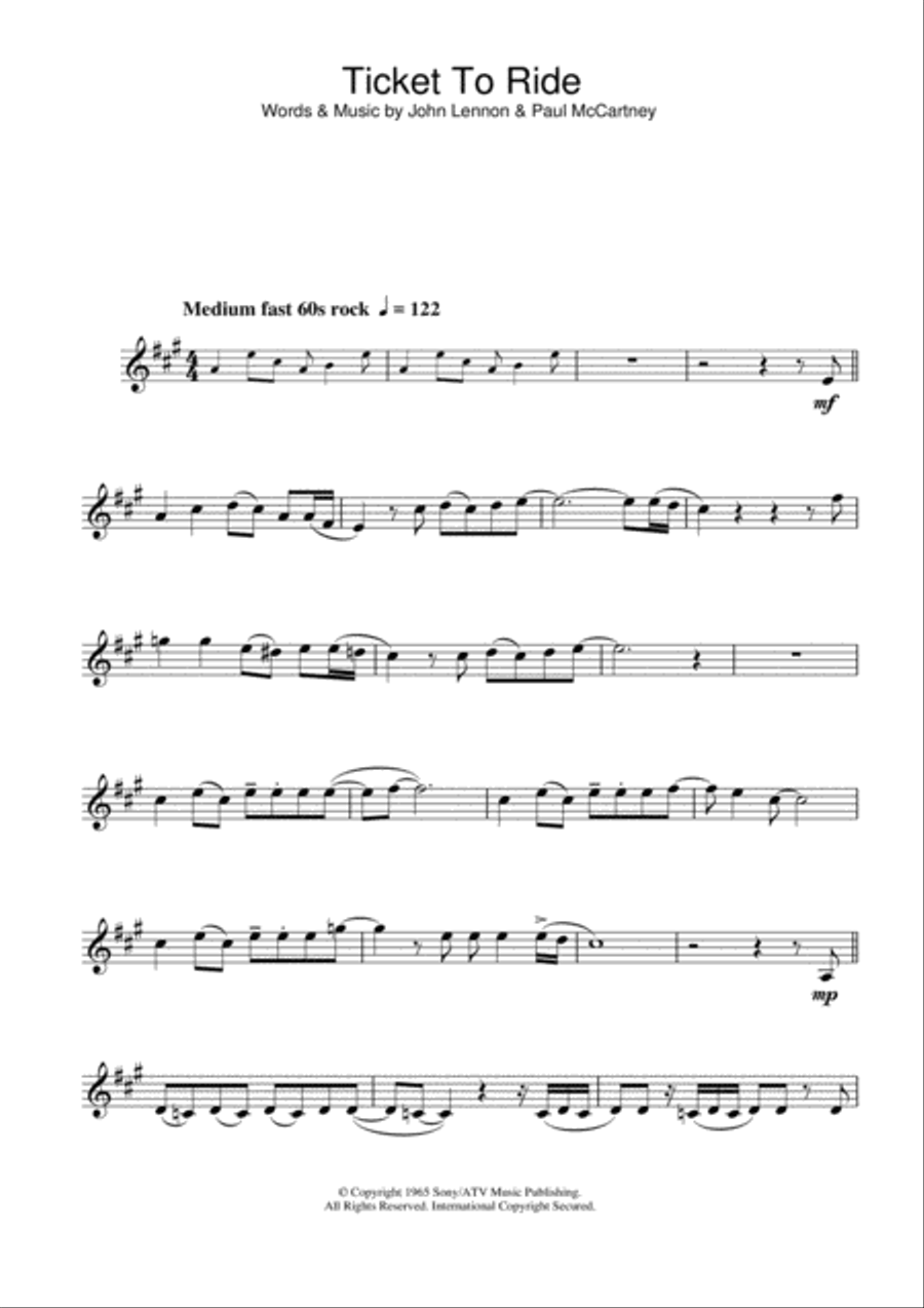 Ticket To Ride Clarinet Solo scores gallery preview page 1
