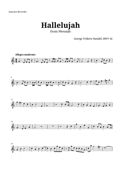 Hallelujah by Handel for Recorder Quintet image number null