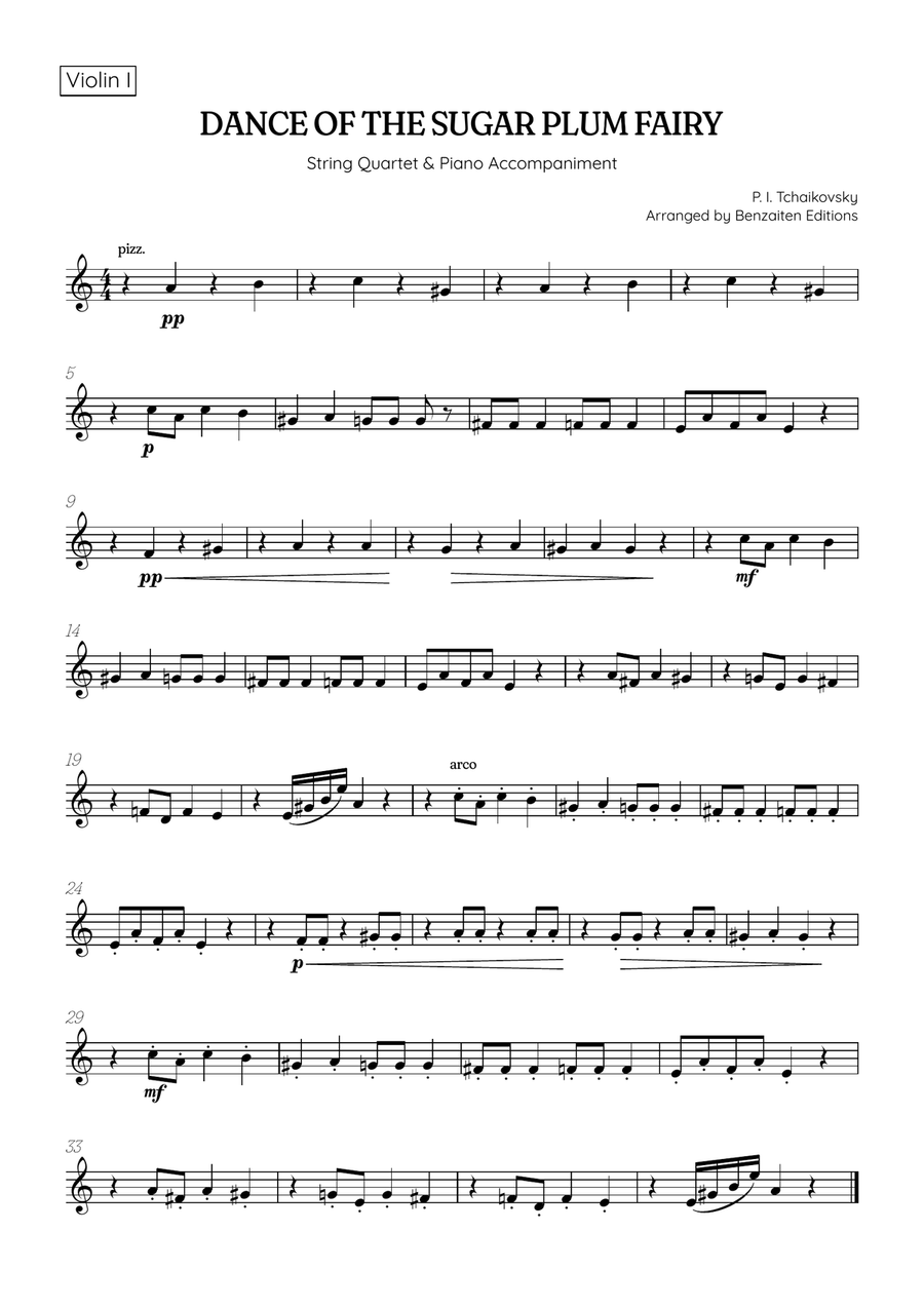 Dance of the Sugar Plum Fairy • String Quartet sheet music with piano accompaniment String Quartet scores gallery preview page 4