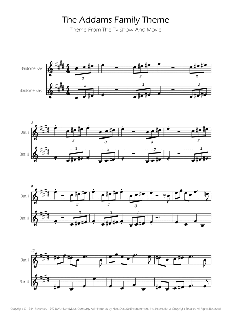Addams Family Theme Woodwind Duet scores gallery preview page 1