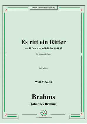 Book cover for Brahms-Es ritt ein Ritter,WoO 33 No.10,in f minor,for Voice and Piano