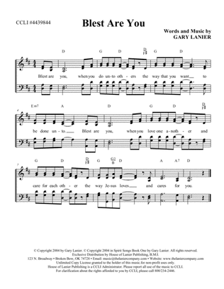 BLEST ARE YOU, Worship Hymn Sheet (Includes Melody, Lyrics, 4 Part Harmony & Chords)