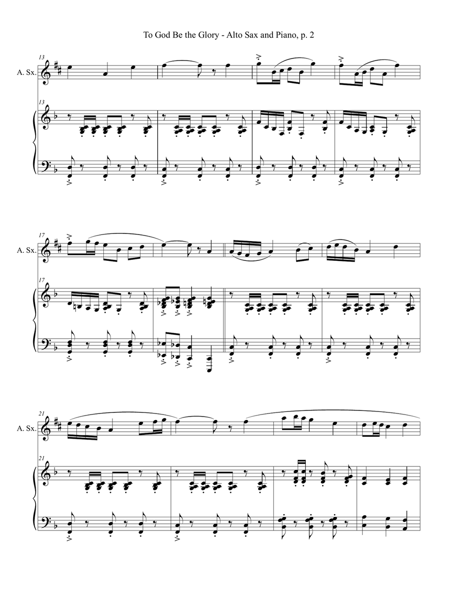 TO GOD BE THE GLORY One Movement Hymn Sonata (for Alto Sax and Piano with Score/Part) Alto Saxophone scores gallery preview page 3