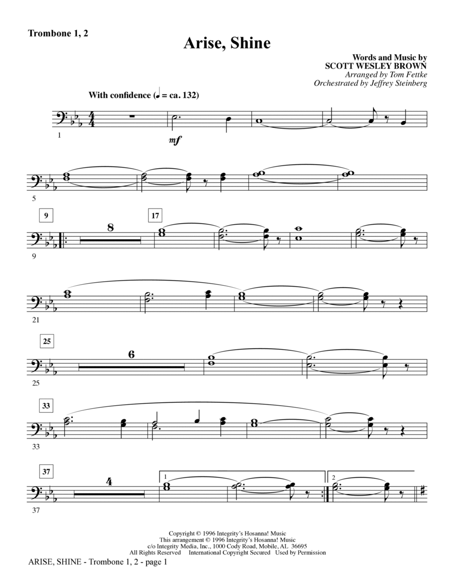 Arise, Shine (arr. Tom Fettke) - Trombone 1 & 2 Choir scores gallery preview page 1