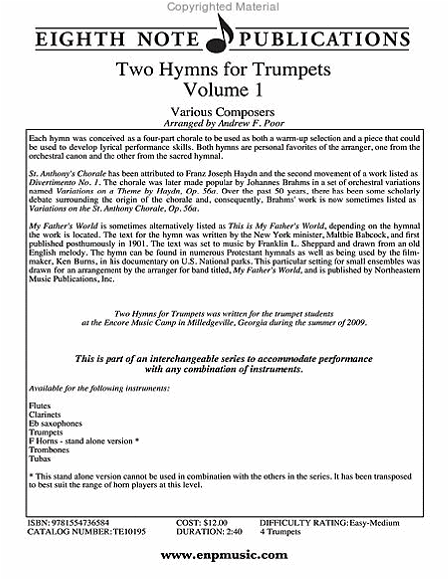 Two Hymns for Trumpets, Volume 1