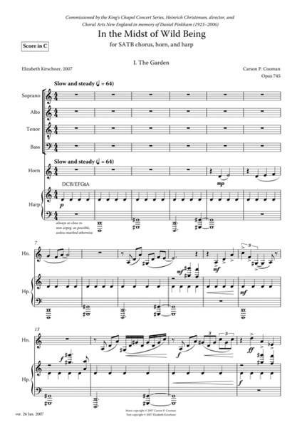 Carson Cooman - In the Midst of Wild Being (2007) for SATB chorus, horn, and harp, full score