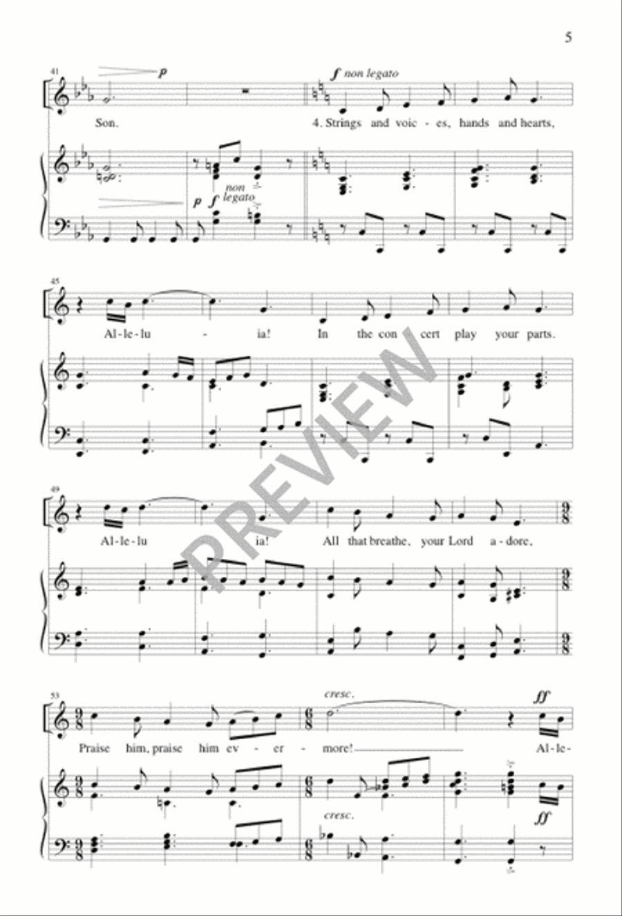 Praise the Lord, His Glories Show Unison Choir scores gallery preview page 5