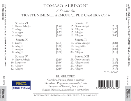 Albinoni: 6 Sonate dai Trattenimenti Armonici per Camera, Op. 6