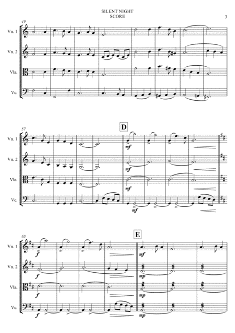 SILENT NIGHT - Quartet Strings String Quartet scores gallery preview page 3