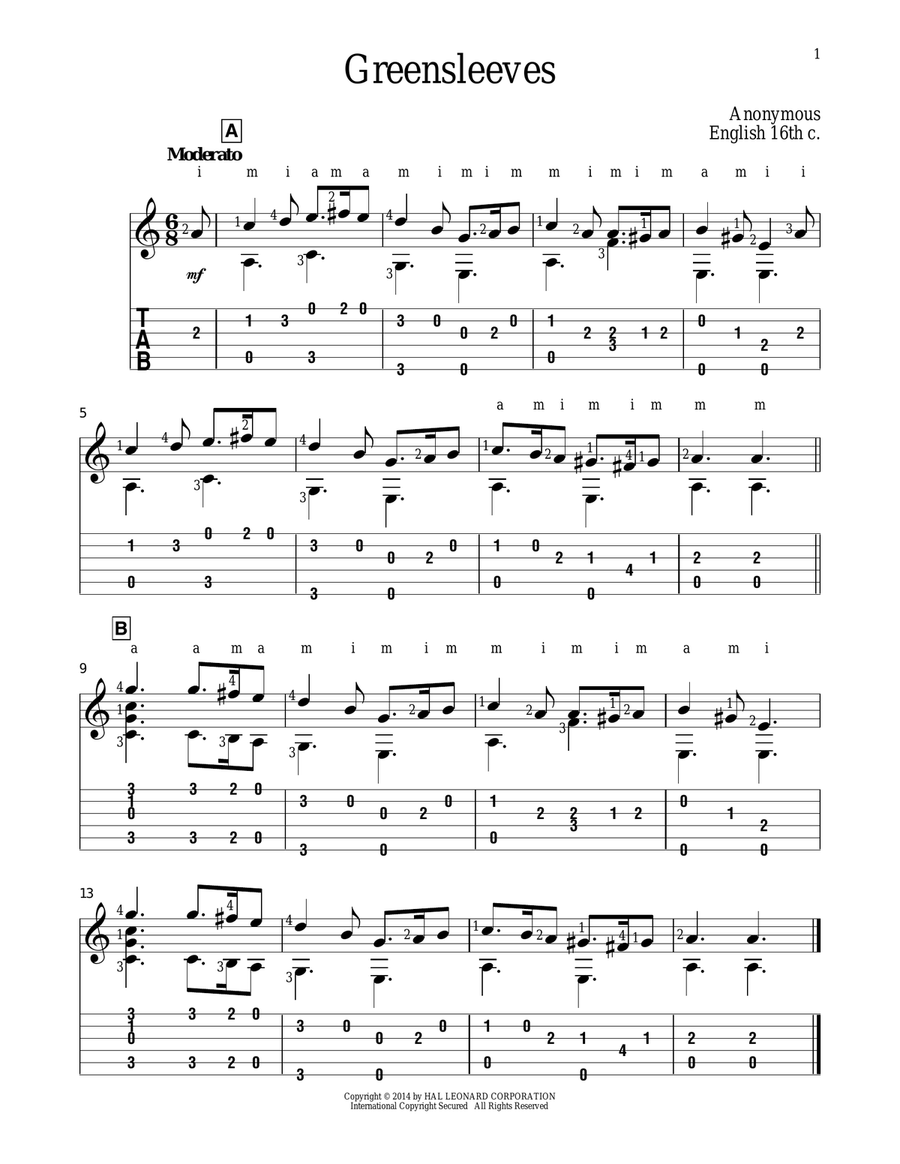 Greensleeves Guitar Solo scores gallery preview page 1