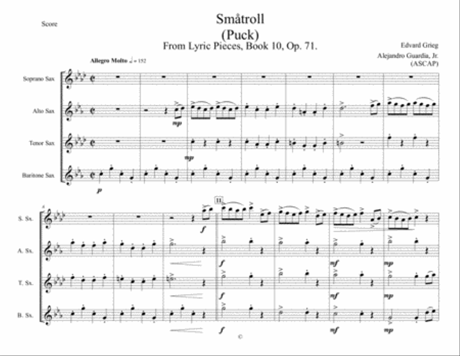 Småtroll (Puck) From Grieg's Lyric Pieces for Saxophone Quartet image number null