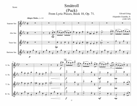 Småtroll (Puck) From Grieg's Lyric Pieces for Saxophone Quartet image number null