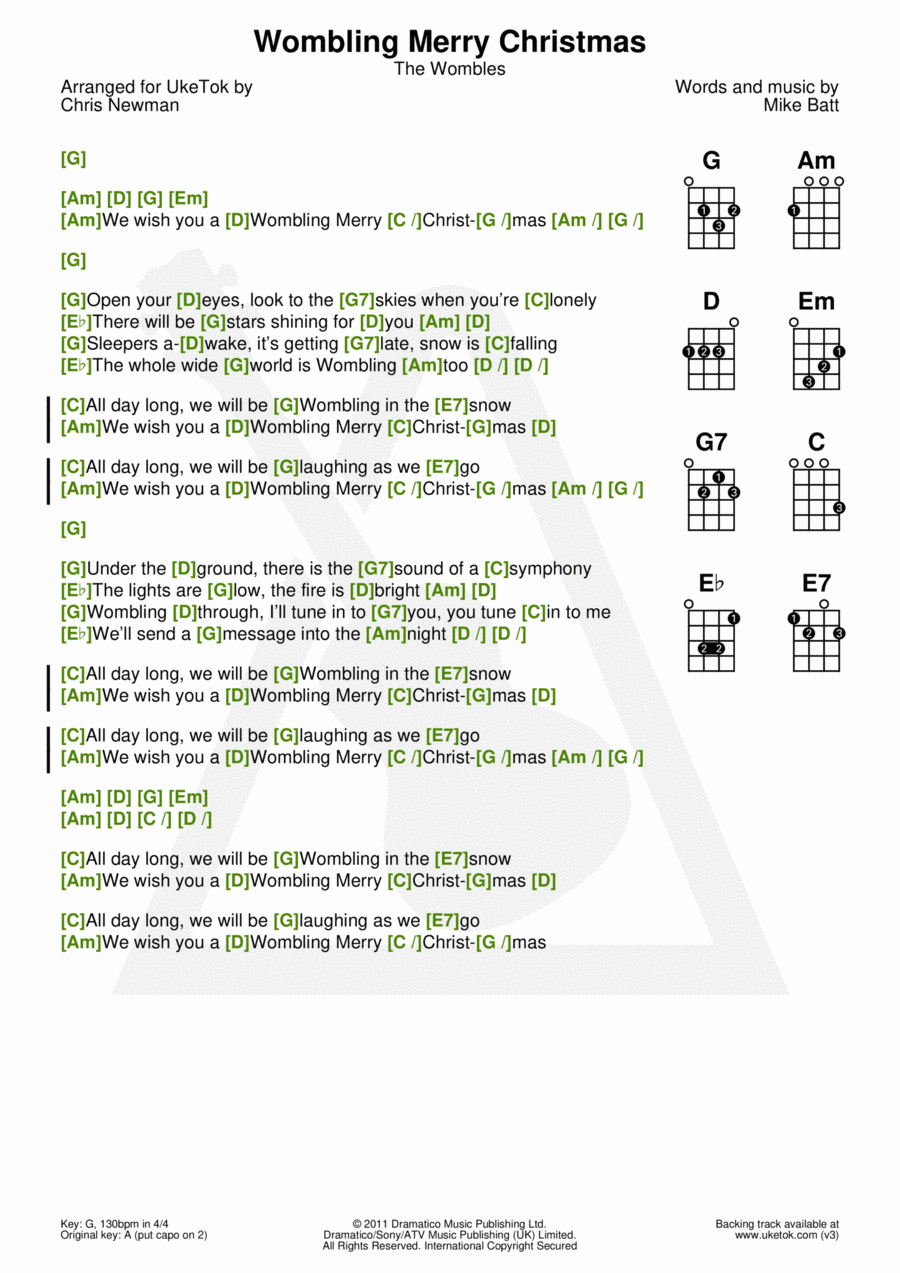 Wombling Merry Christmas Wombling Merry Christmas Ukulele scores gallery preview page 1