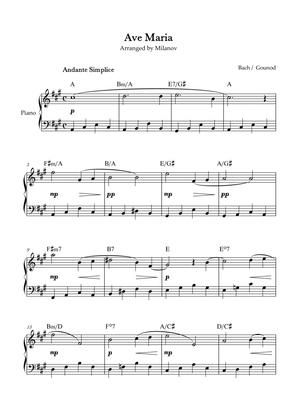 Ave Maria Bach Gounod in A Easy Intermediate Piano Chord