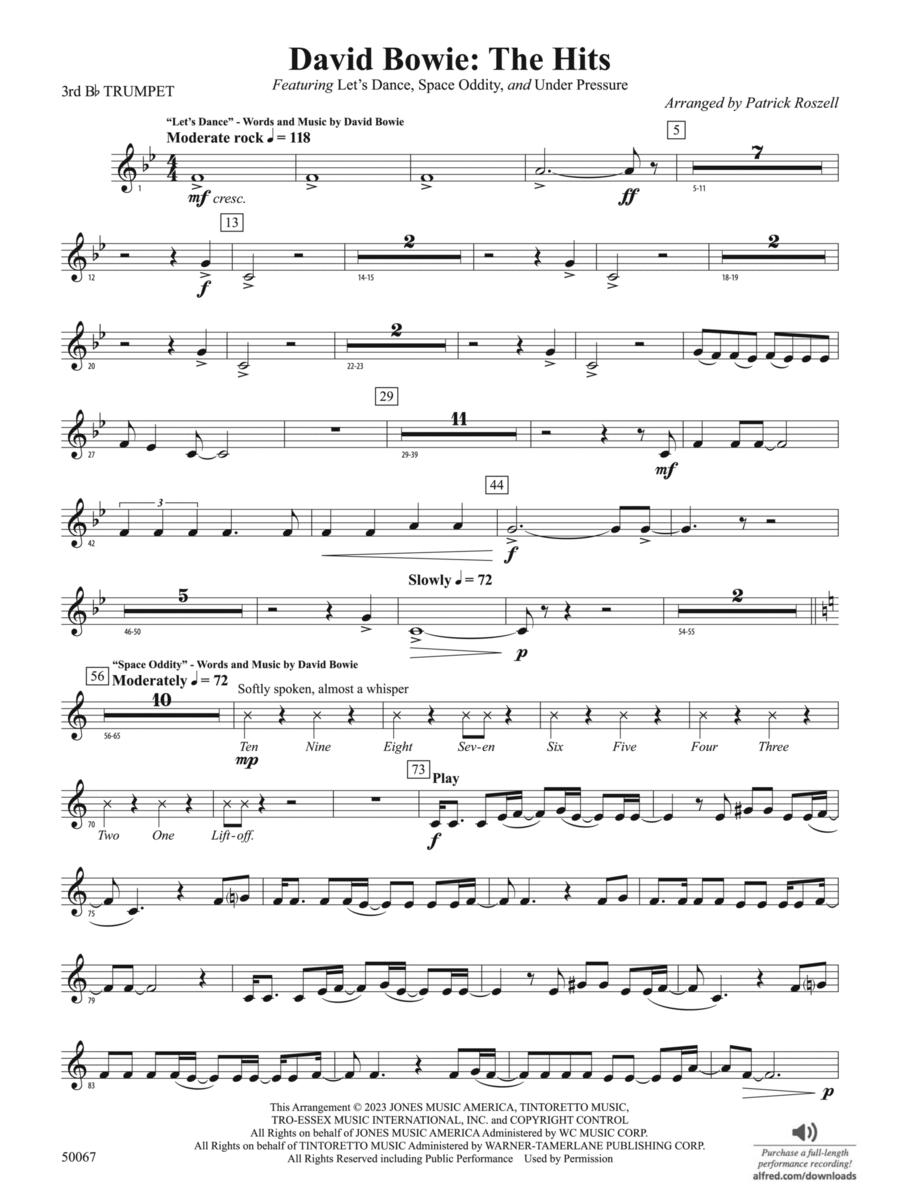 David Bowie: The Hits: 3rd B-flat Trumpet Concert Band scores gallery preview page 1