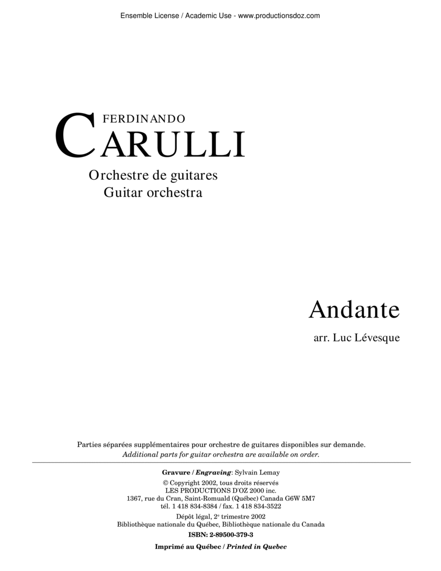 Andante Andante Guitar Ensemble scores gallery preview page 1