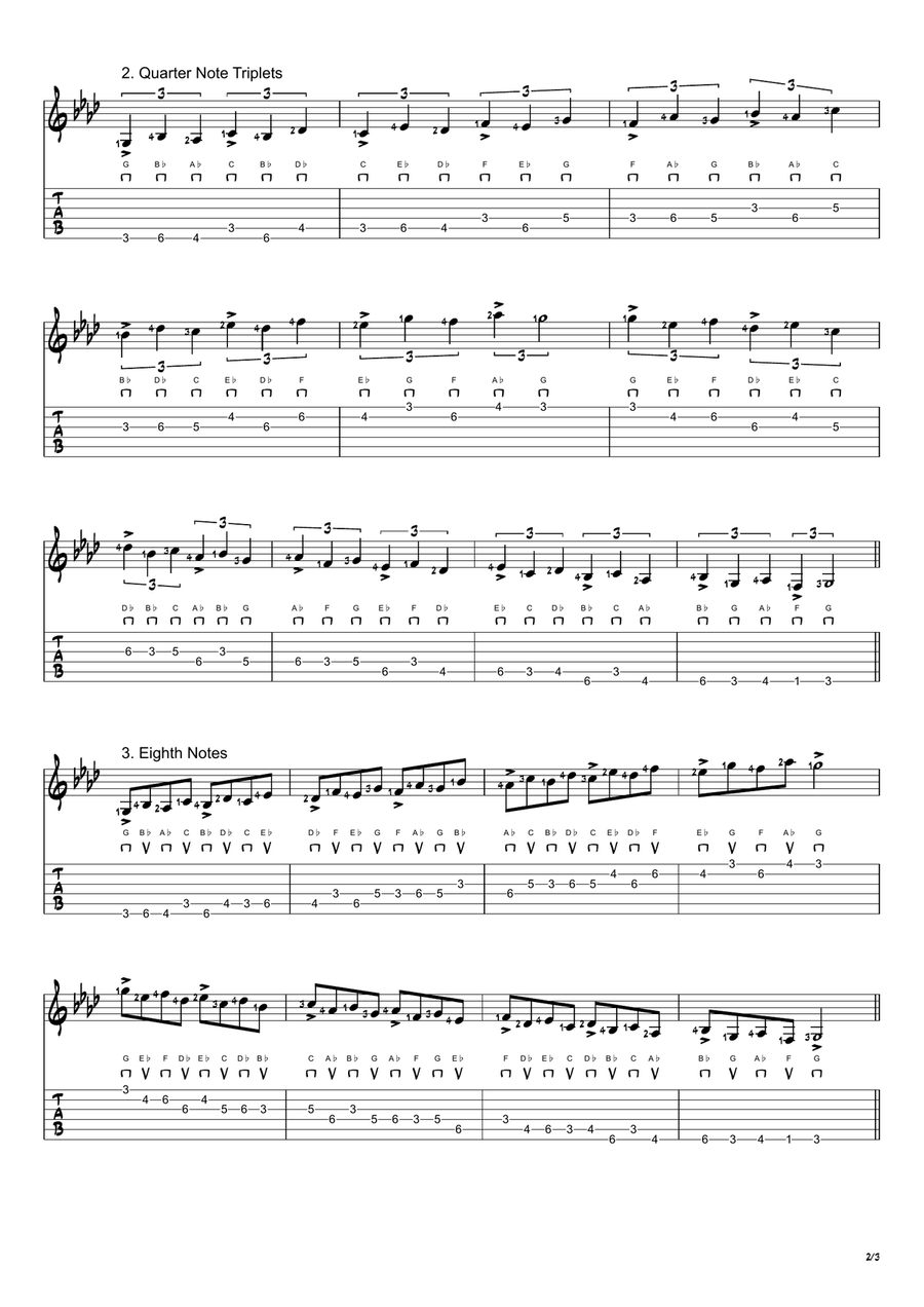 G Locrian Mode Exercises - Ascending and Descending in 3rds Acoustic Guitar scores gallery preview page 2