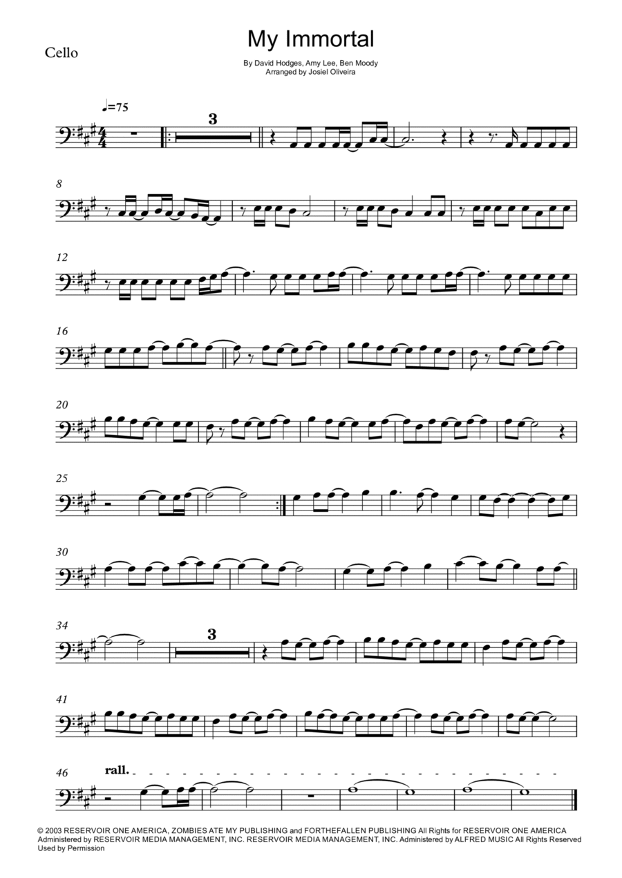 My Immortal Cello Solo scores gallery preview page 1