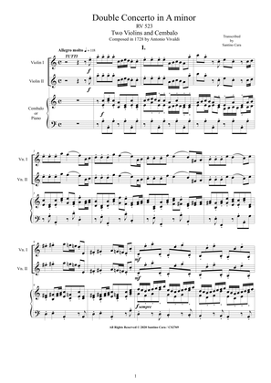Vivaldi - Double Concerto in A minor RV 523 for Two Violins and Cembalo or Piano