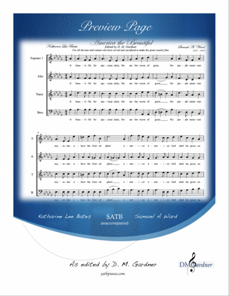 America the Beautiful (SATB unaccompanied) 4-Part scores gallery preview page 2