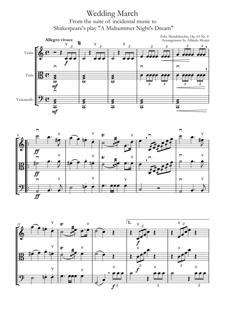 Wedding March String Trio scores gallery preview page 1
