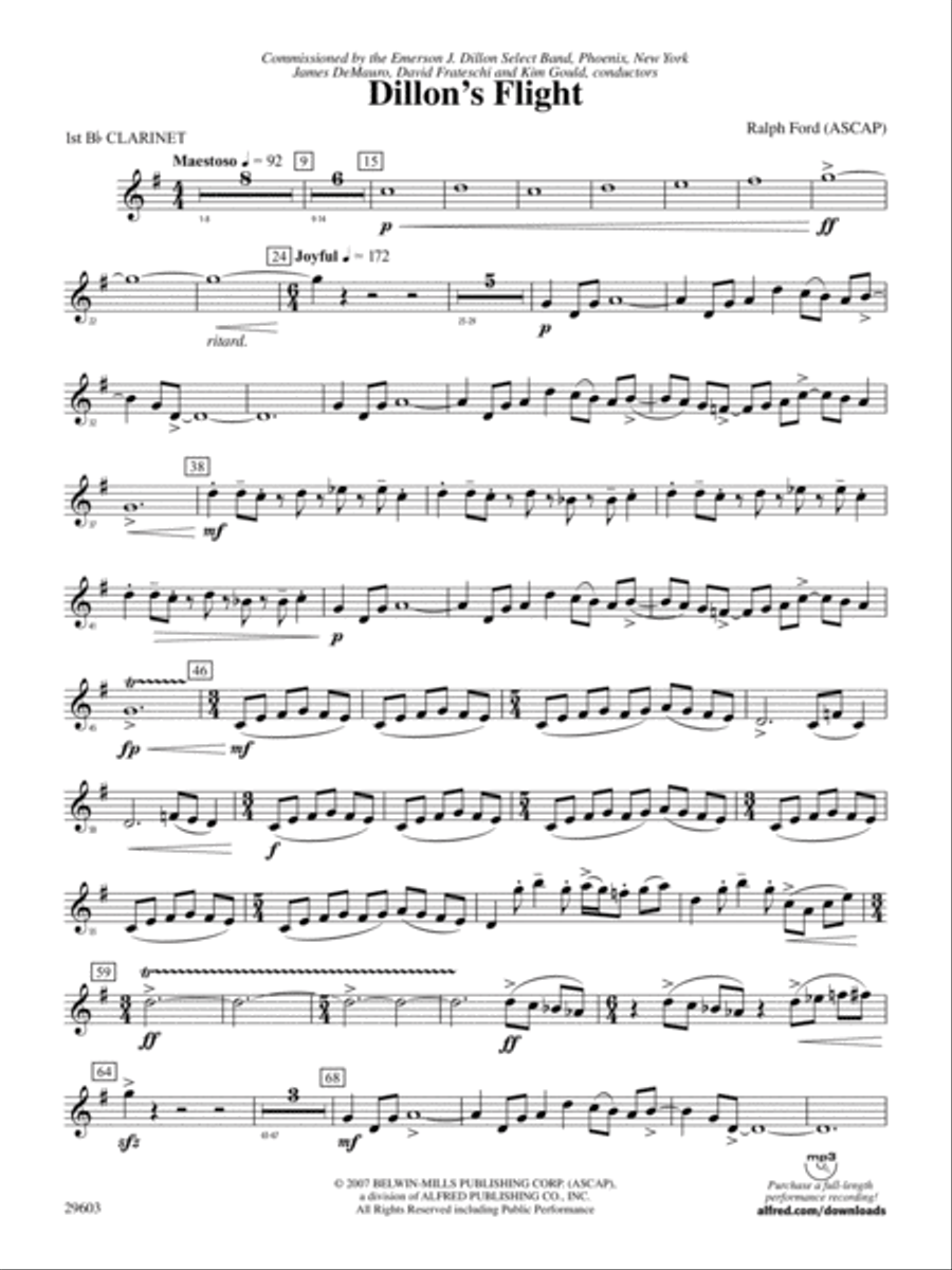 Dillon's Flight: 1st B-flat Clarinet Concert Band scores gallery preview page 1