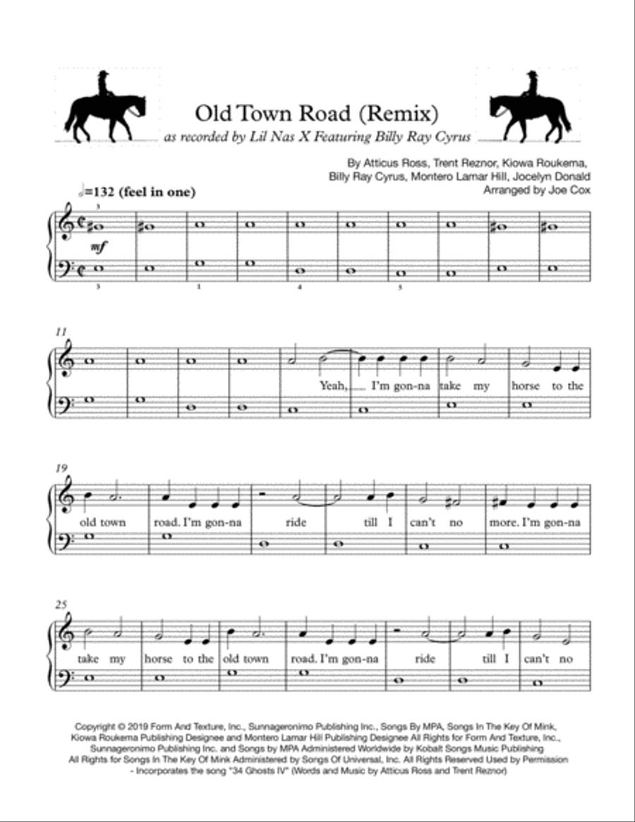 Old Town Road (remix) Easy Piano scores gallery preview page 1
