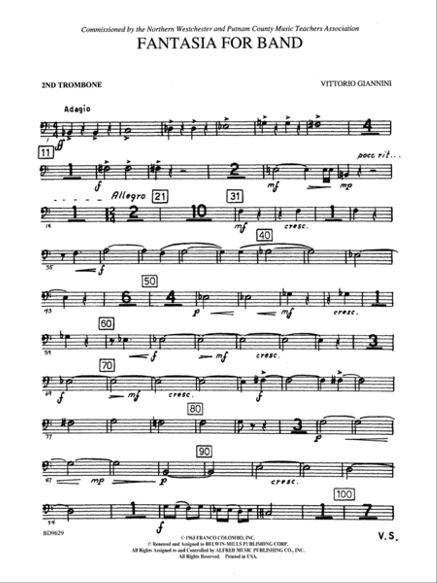 Fantasia for Band: 2nd Trombone Concert Band scores gallery preview page 1