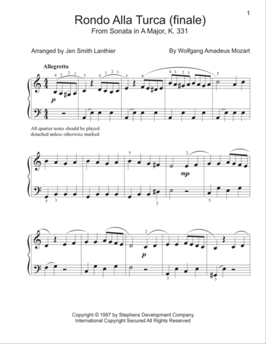 Rondo Alla Turca (Finale) from Piano Sonata in A Major K. 331 Easy Piano scores gallery preview page 2