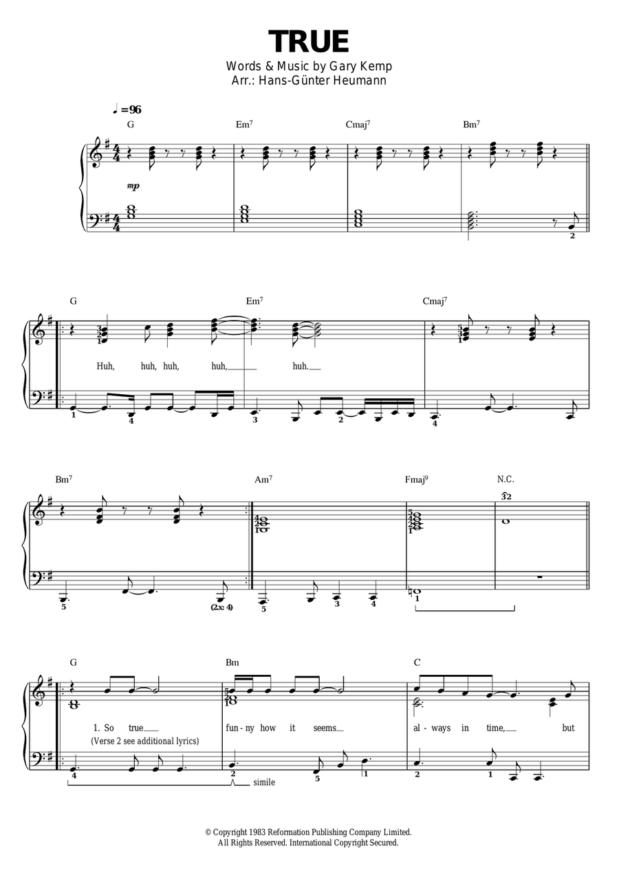 True Easy Piano scores gallery preview page 1