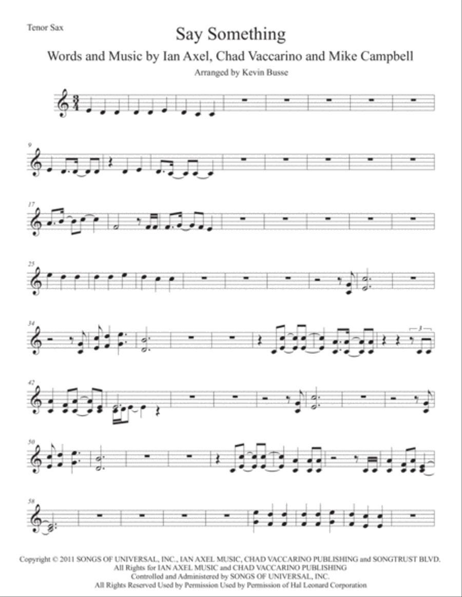 Say Something Say Something Tenor Saxophone scores gallery preview page 1