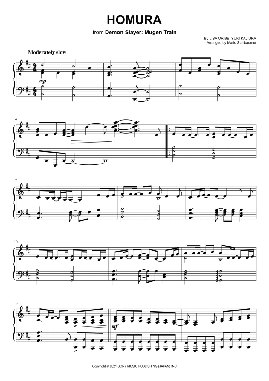 Homura Piano Solo scores gallery preview page 1