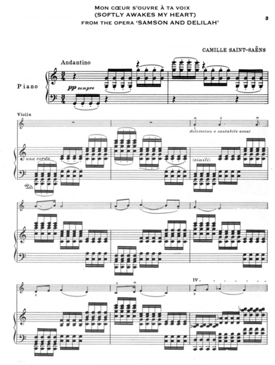 Softly awakes my heart arranged for Violin and Piano