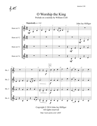 O Worship the King: Prelude on a Melody by William Croft for 4 Horns
