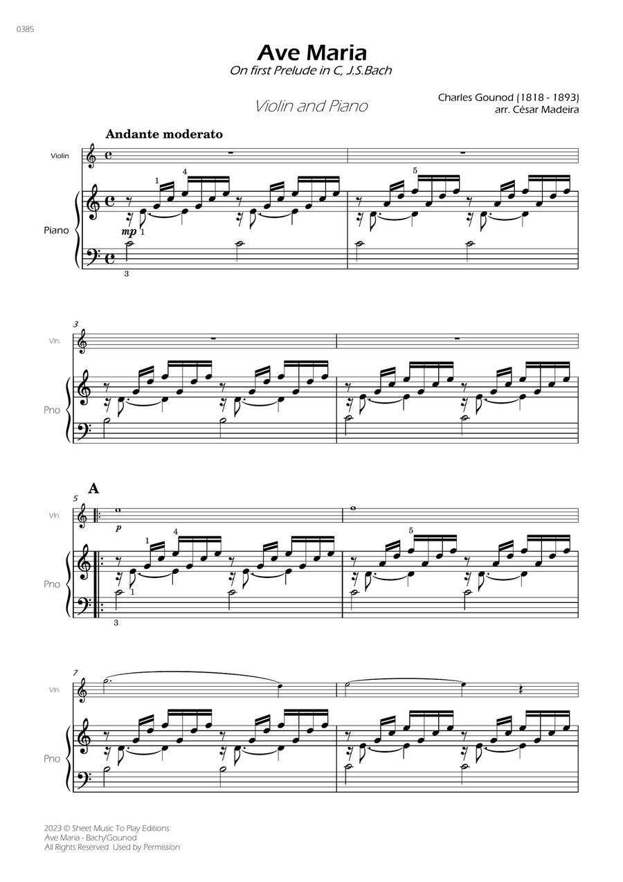 Ave Maria by Bach/Gounod - Violin and Piano (Full Score and Parts) Violin Solo scores gallery preview page 2