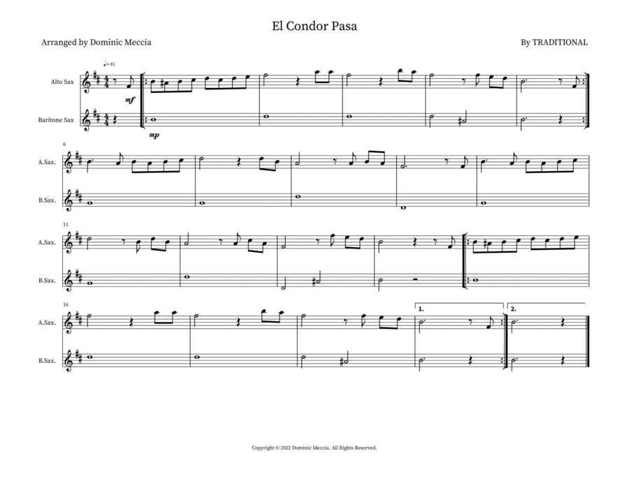 El Condor Pasa El Condor Pasa Woodwind Duet scores gallery preview page 1