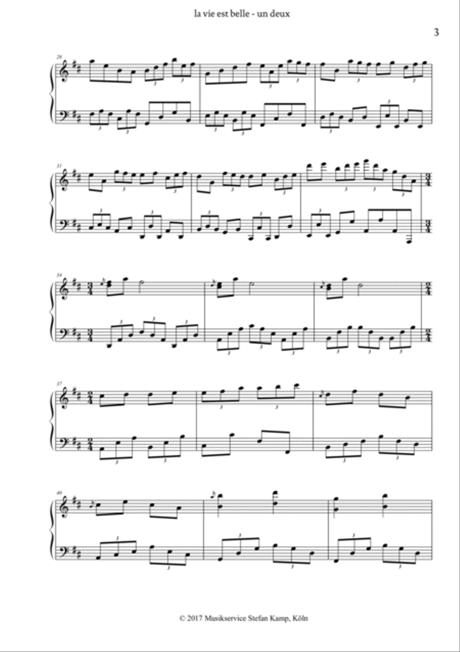 Un deux (La vie est belle) Piano Solo scores gallery preview page 3