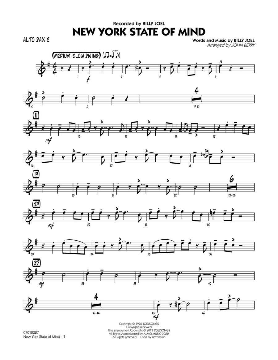 New York State Of Mind - Alto Sax 2 Jazz Ensemble scores gallery preview page 1